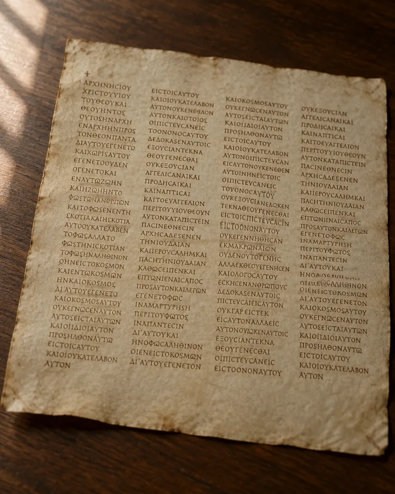 A fourth-century parchment page of the Greek New Testament in four narrow columns of uncial letters